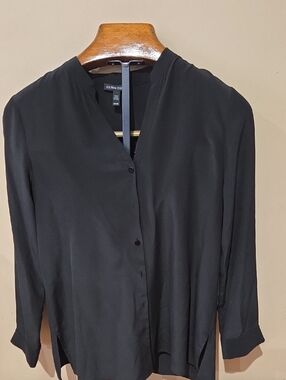 Eileen Fisher Black Split-Hem Button Down Shirt Size XSmall